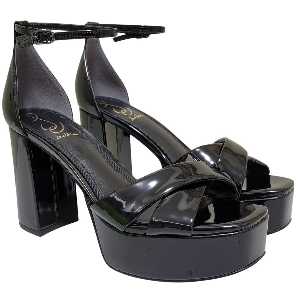 Sam Edelman Women Jullian Ankle Strap Platform Sandals Size US 9.5M Black Patent - Picture 1 of 5